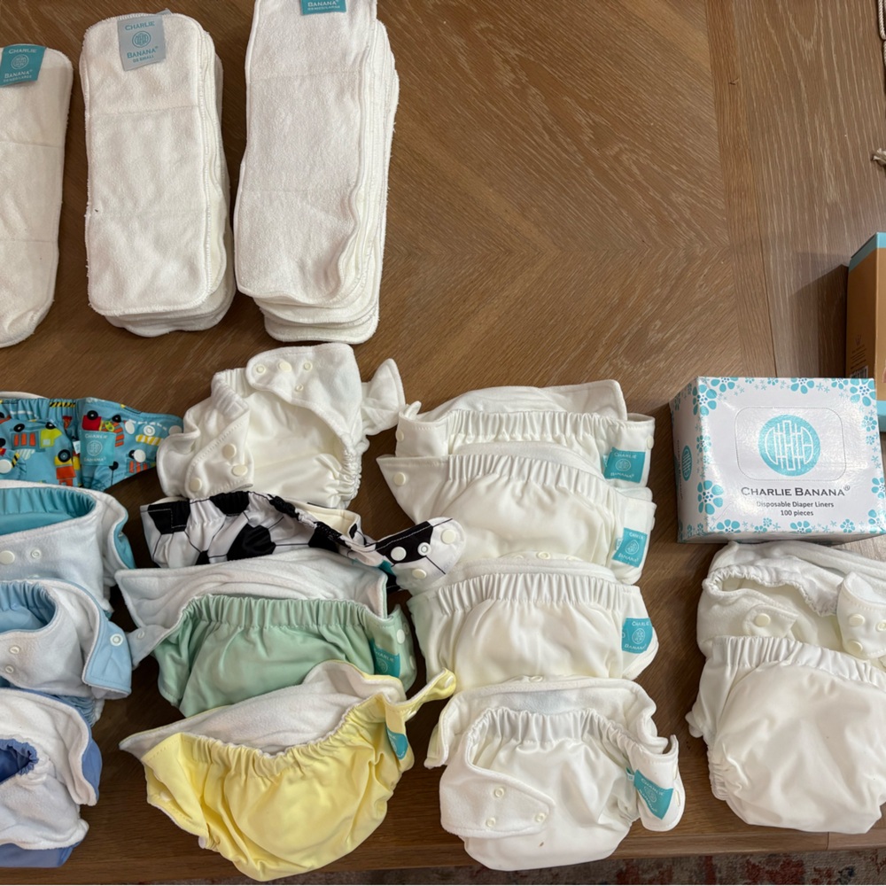 UNUSED Charlie Banana reusable diapers (14) w/inserts + 17 addl inserts + liners